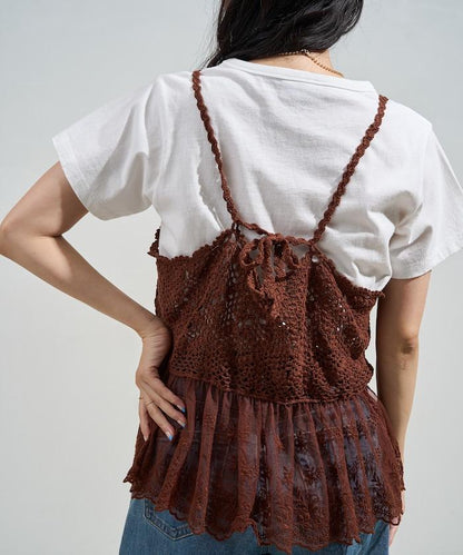 鉤針對接蕾絲吊帶背心胸衣