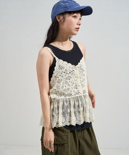 鉤針對接蕾絲吊帶背心胸衣