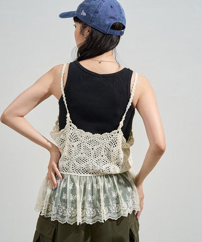 鉤針對接蕾絲吊帶背心胸衣