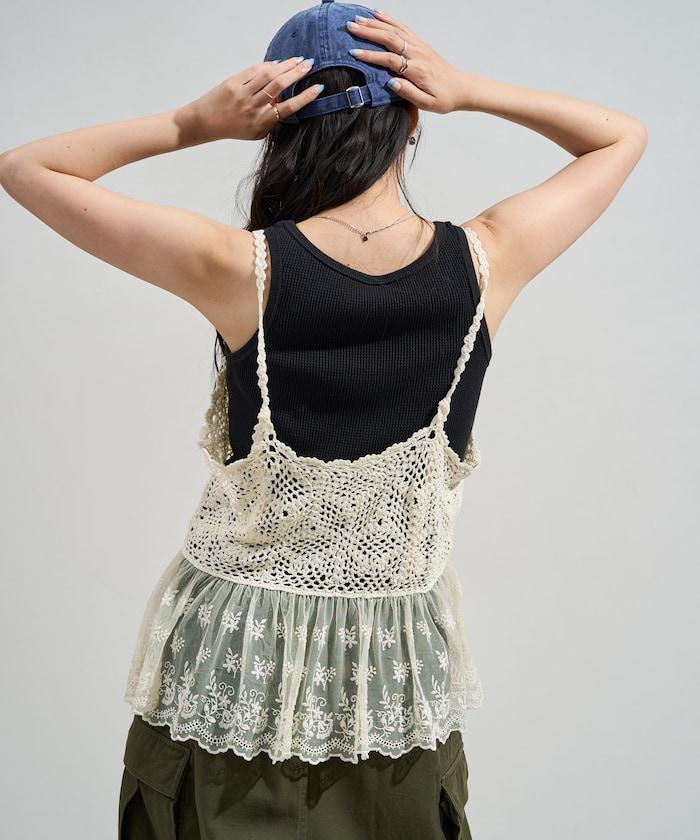 鉤針對接蕾絲吊帶背心胸衣