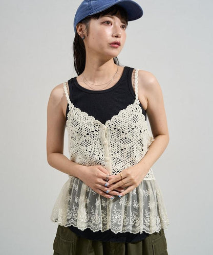 鉤針對接蕾絲吊帶背心胸衣