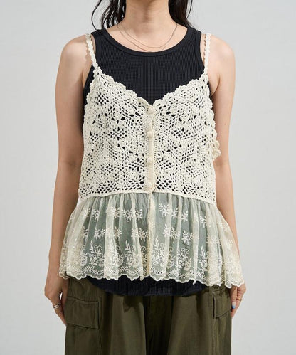 鉤針對接蕾絲吊帶背心胸衣