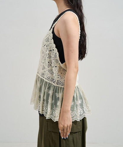 鉤針對接蕾絲吊帶背心胸衣