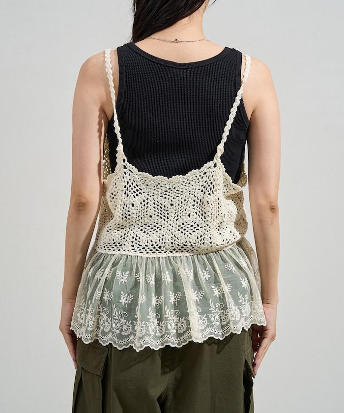 鉤針對接蕾絲吊帶背心胸衣