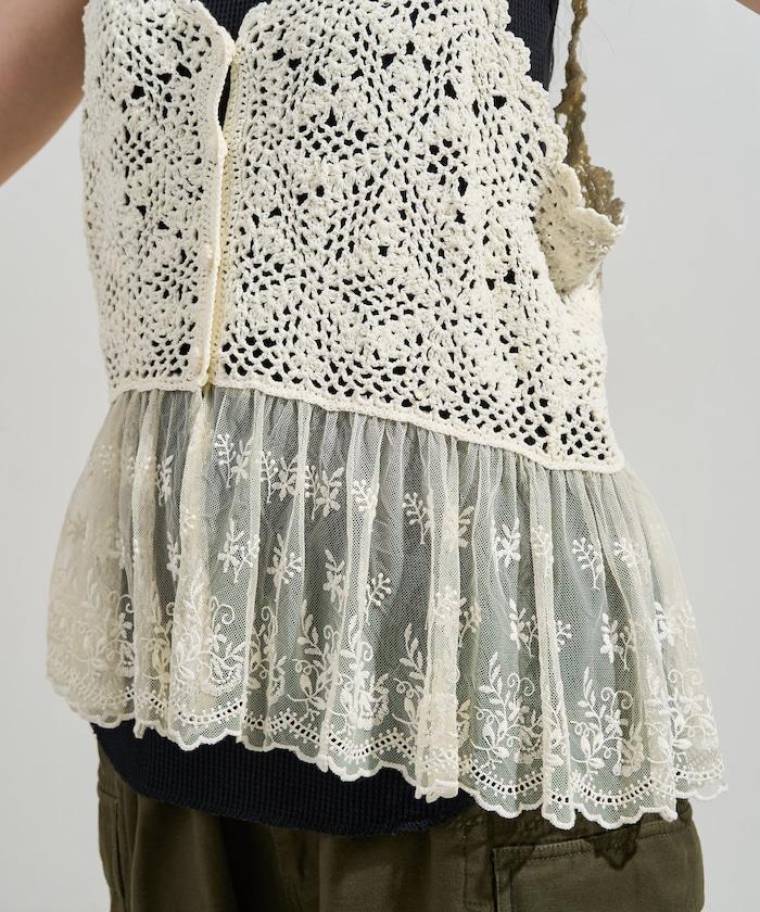 鉤針對接蕾絲吊帶背心胸衣