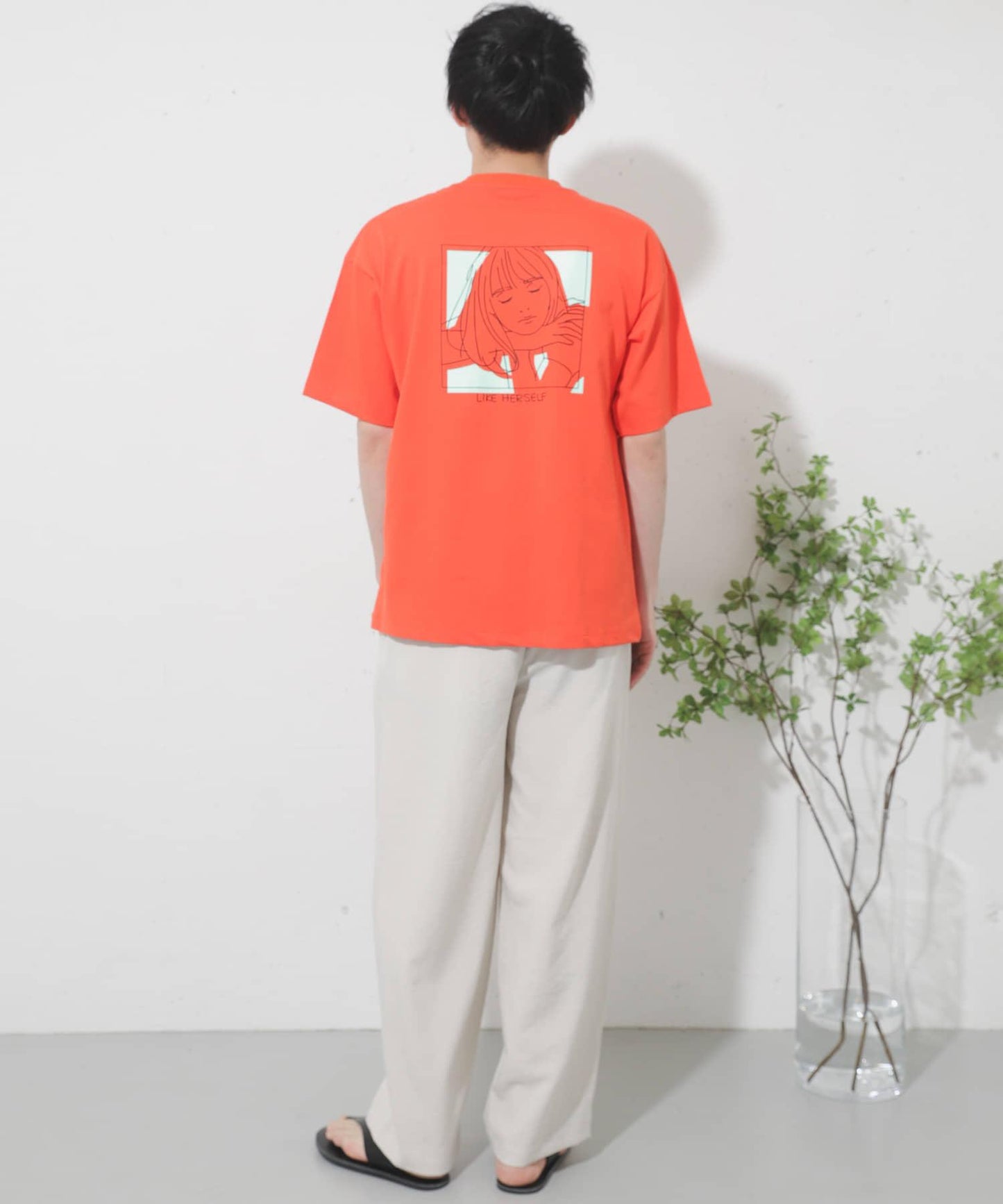 女孩圖案T恤（五分袖）