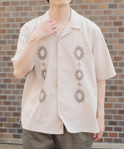 圖案刺繡涼感短袖襯衫