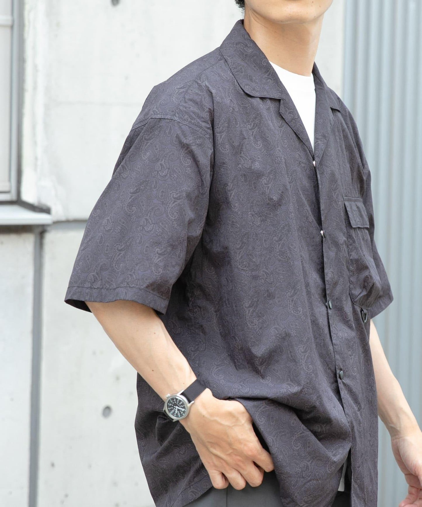 「套裝可搭配」尼龍佩斯利短袖襯衫