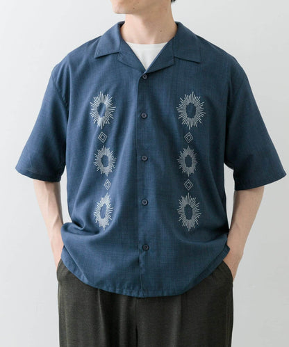 圖案刺繡涼感短袖襯衫