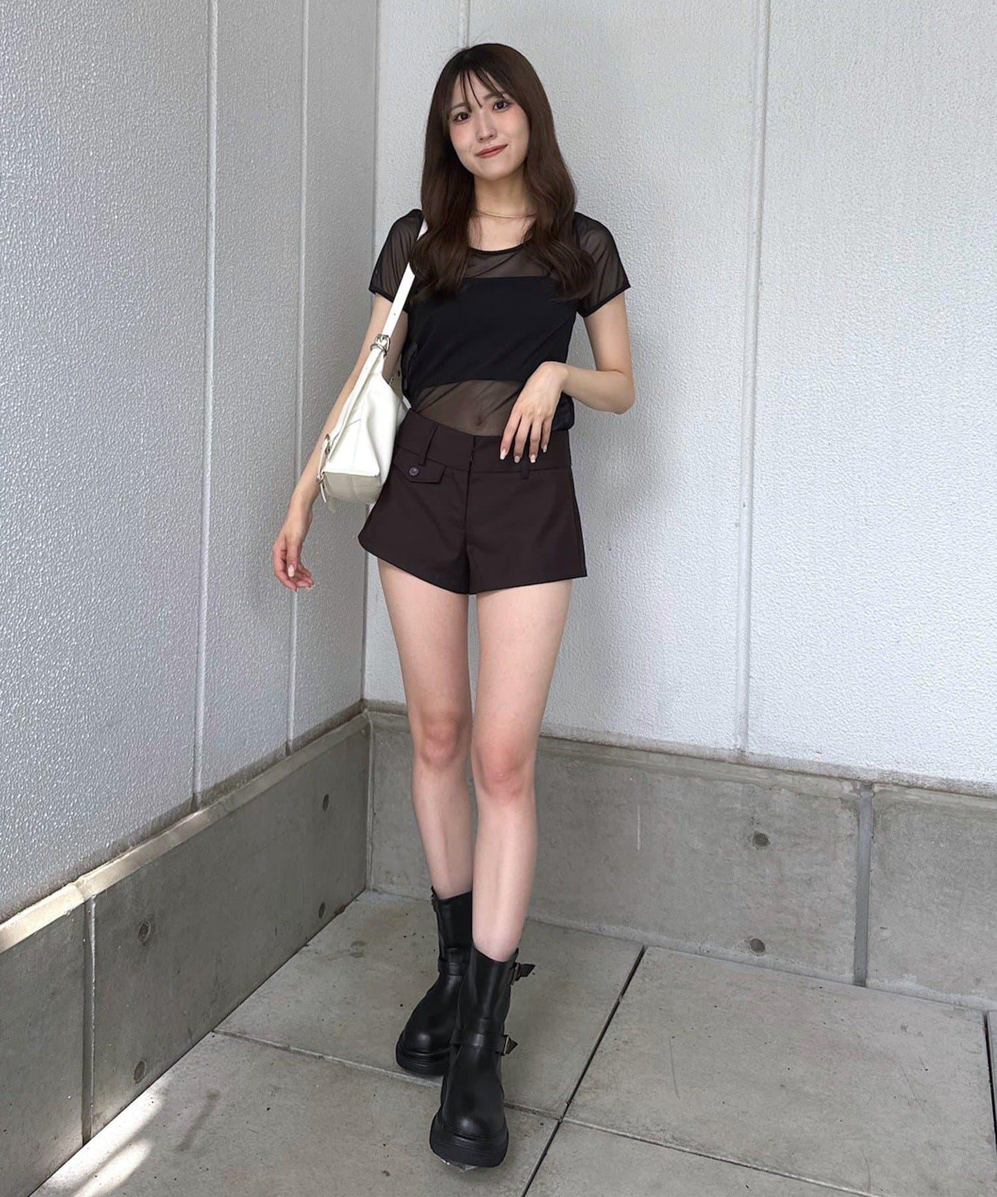 mline 半袖印花網紗上衣