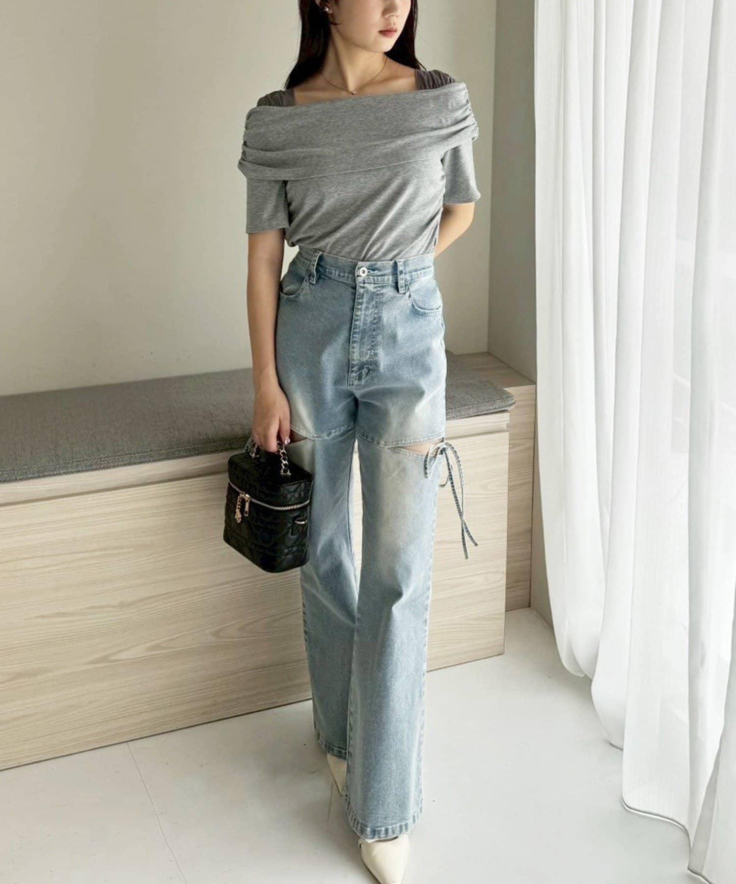 側開美腿拉伸牛仔褲