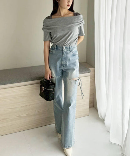 側開美腿拉伸牛仔褲