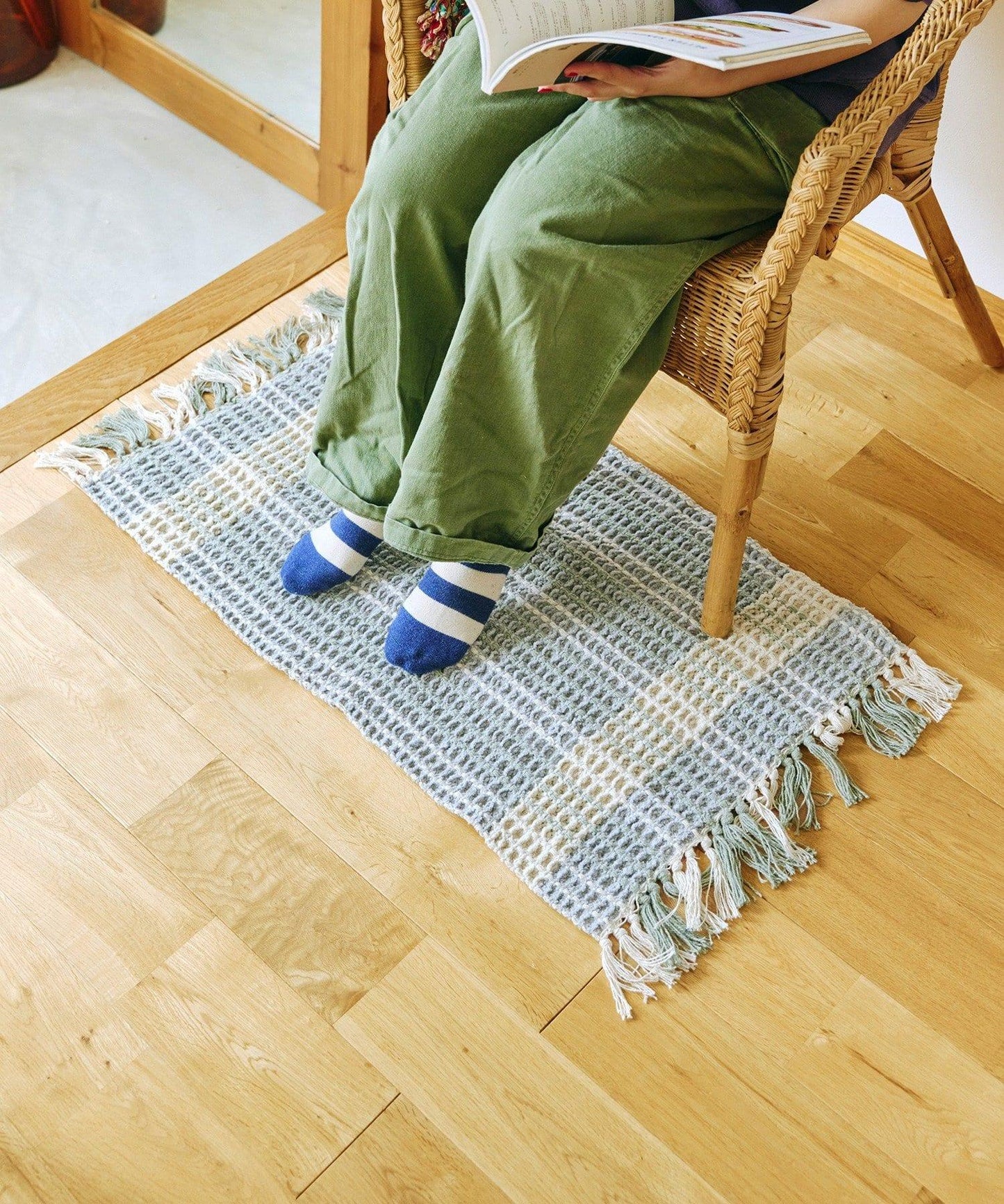 《WEB先行販売》フリンジワッフルマット：約50×80cm