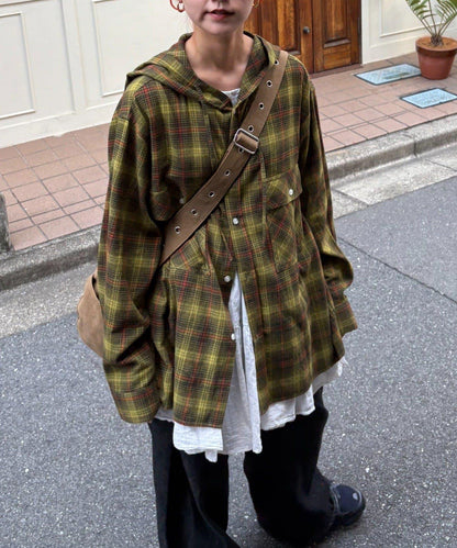 【亞卡企劃】帶食物口袋的混搭加工格子襯衫