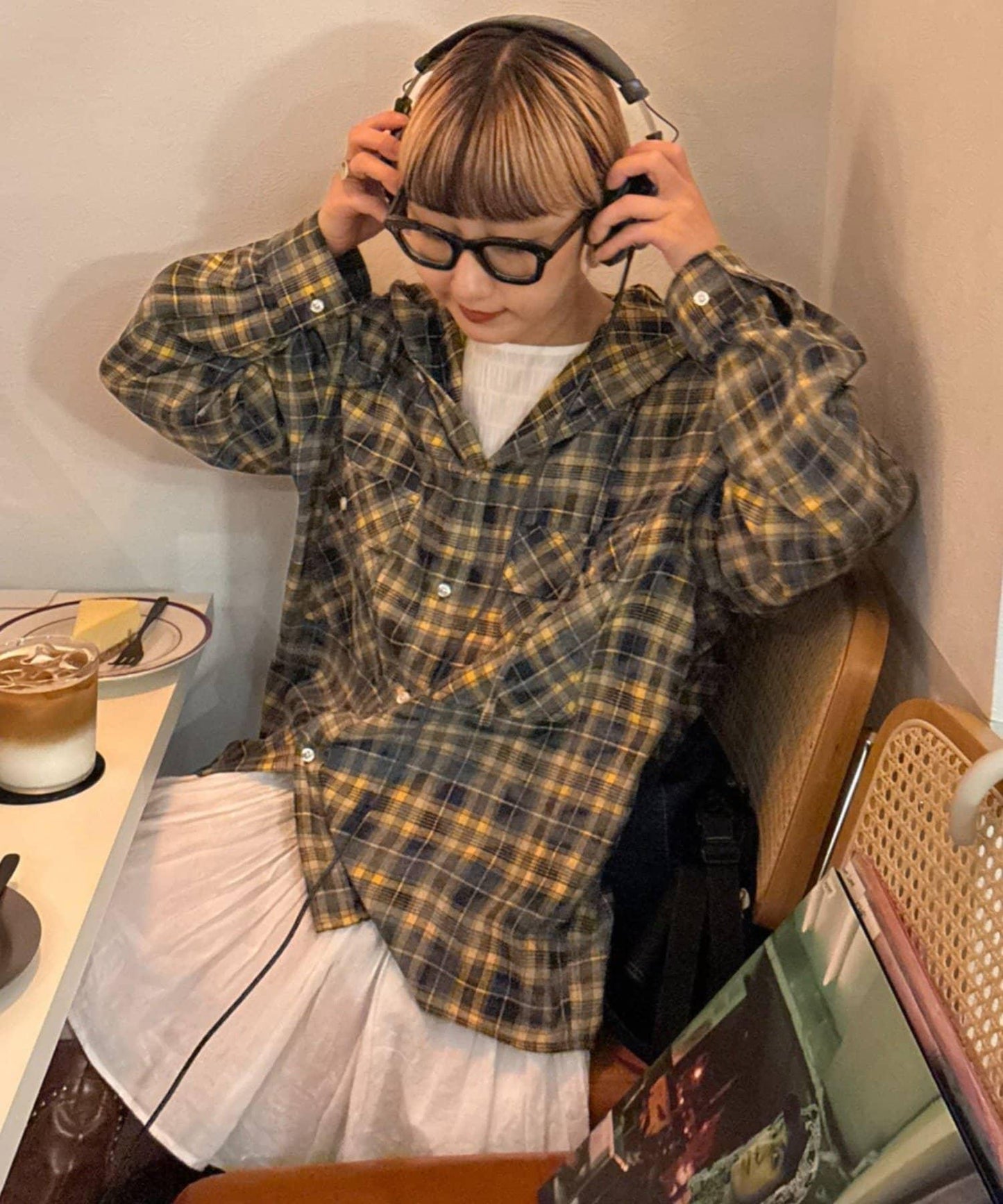 【亞卡企劃】帶食物口袋的混搭加工格子襯衫