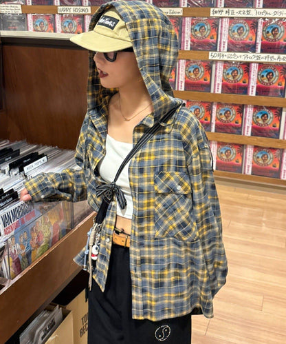 【亞卡企劃】帶食物口袋的混搭加工格子襯衫