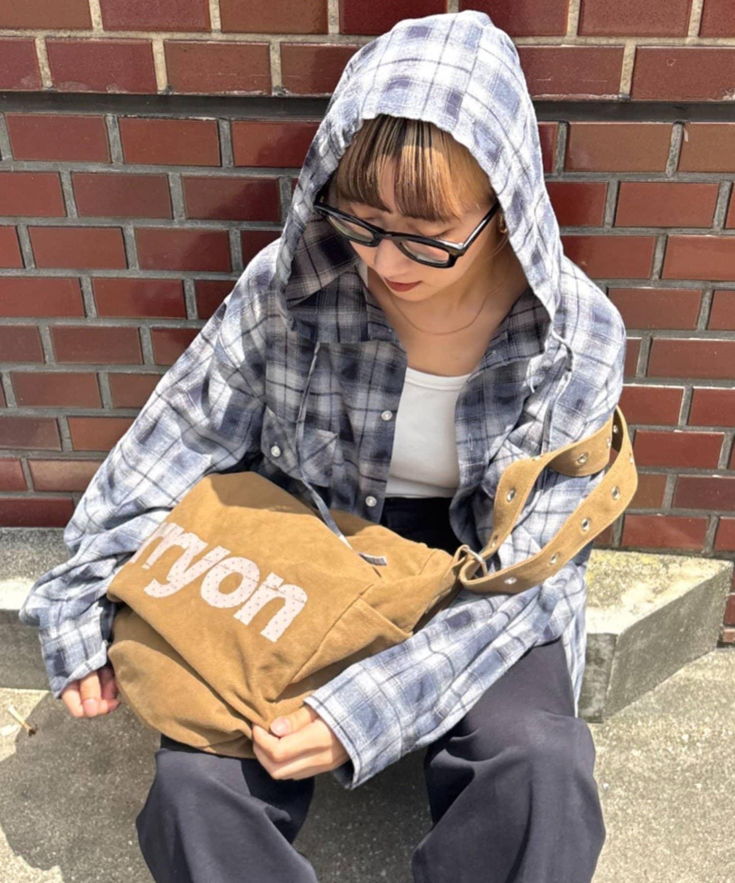 【亞卡企劃】帶食物口袋的混搭加工格子襯衫