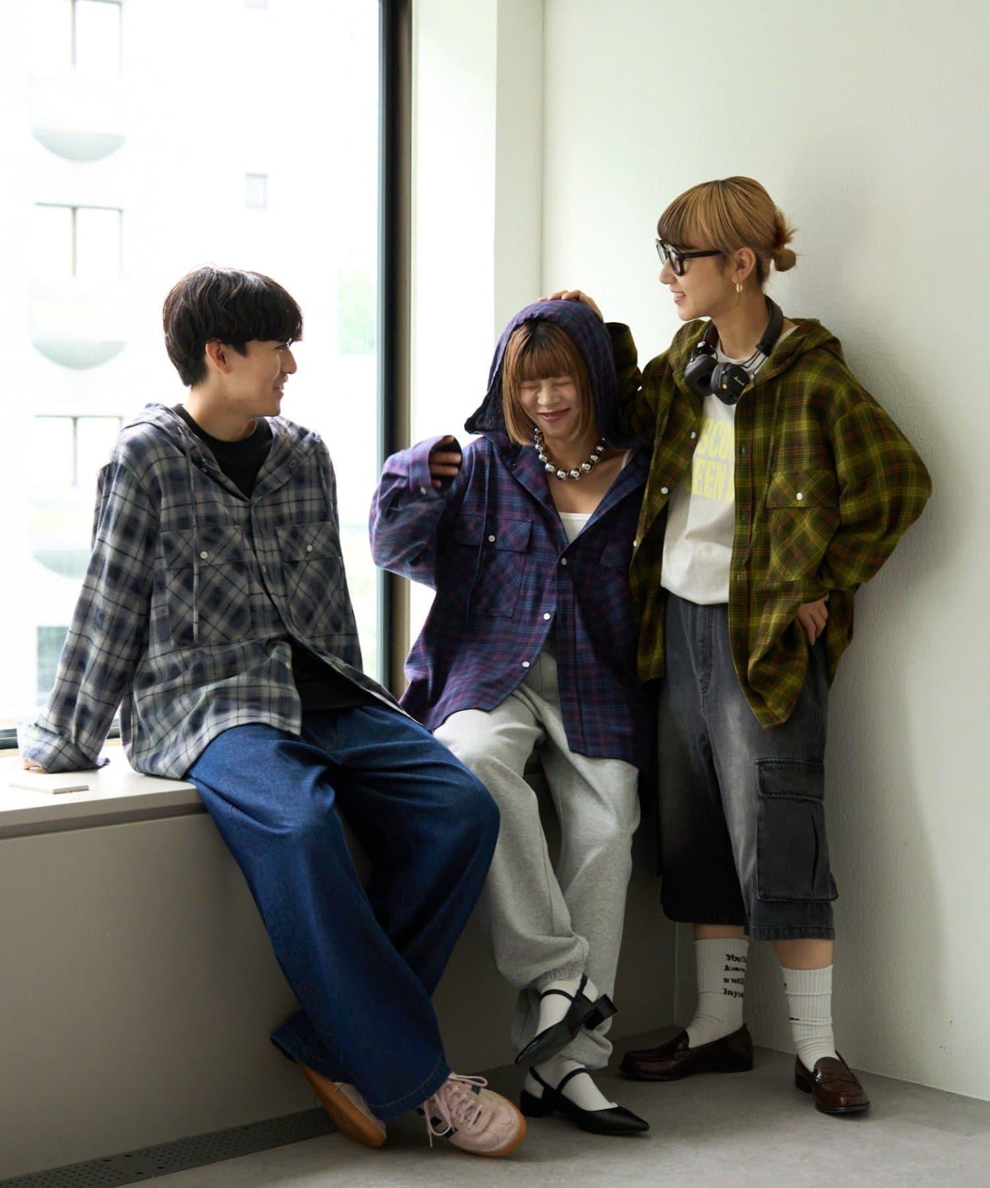 【亞卡企劃】帶食物口袋的混搭加工格子襯衫