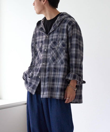 【亞卡企劃】帶食物口袋的混搭加工格子襯衫