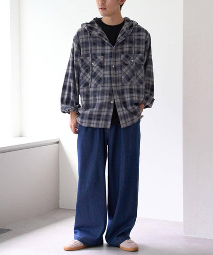 【亞卡企劃】帶食物口袋的混搭加工格子襯衫