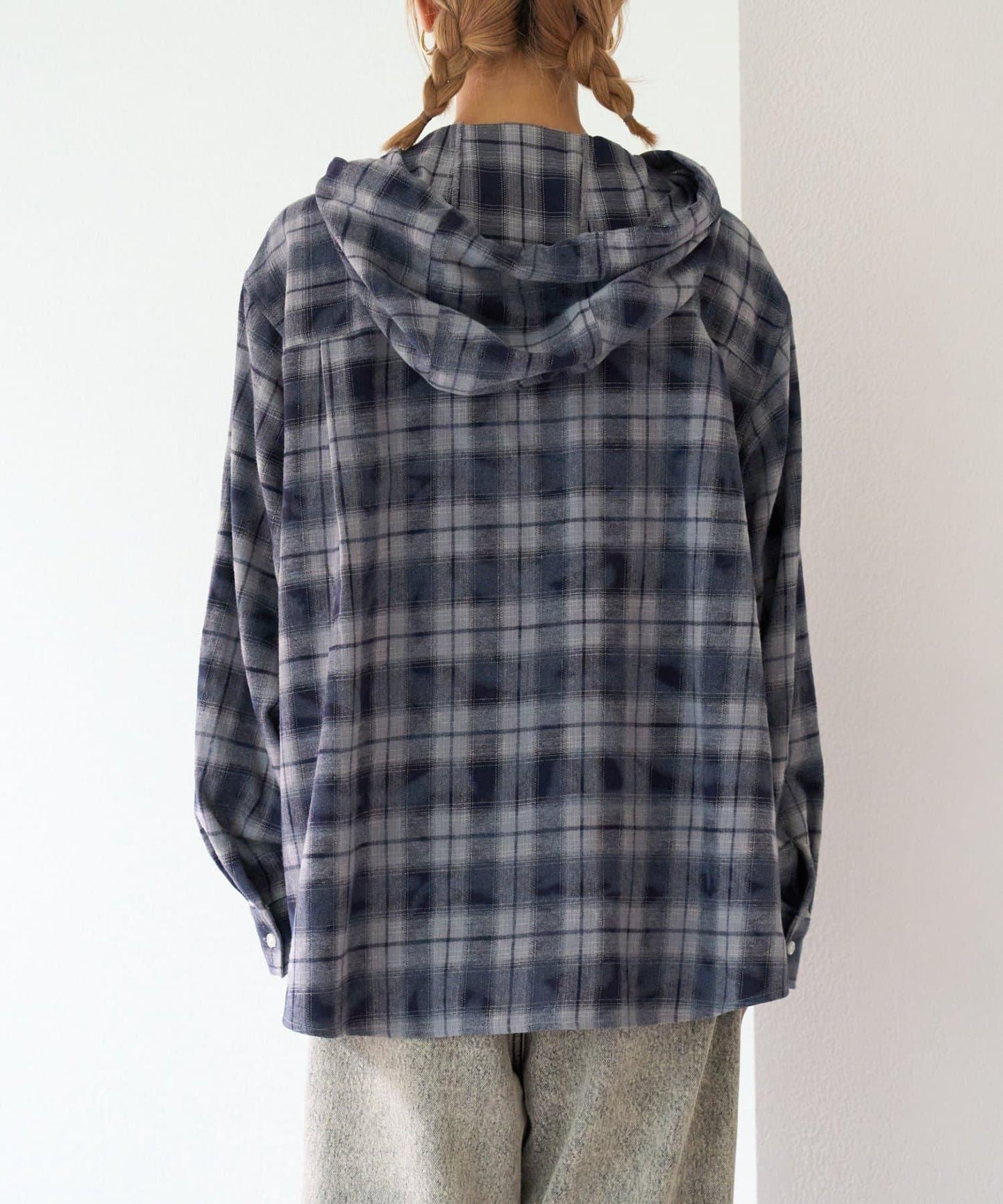 【亞卡企劃】帶食物口袋的混搭加工格子襯衫