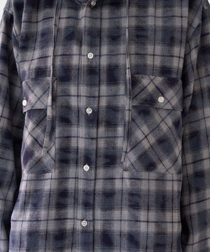 【亞卡企劃】帶食物口袋的混搭加工格子襯衫