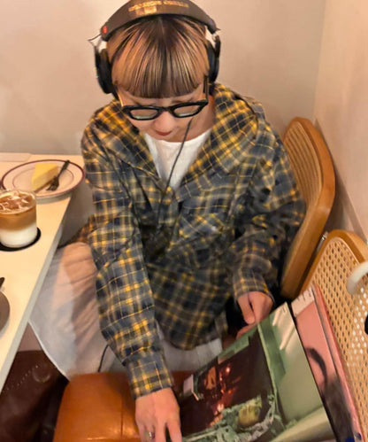 【亞卡企劃】帶食物口袋的混搭加工格子襯衫