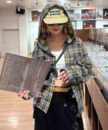 【亞卡企劃】帶食物口袋的混搭加工格子襯衫