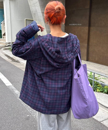 【亞卡企劃】帶食物口袋的混搭加工格子襯衫