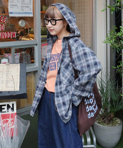 【亞卡企劃】帶食物口袋的混搭加工格子襯衫