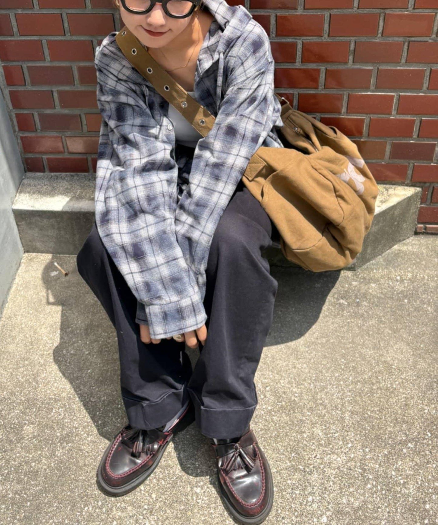 【亞卡企劃】帶食物口袋的混搭加工格子襯衫