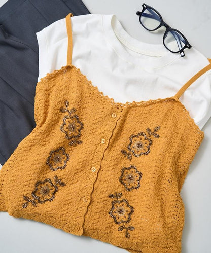 透視編織 珠片刺繡吊帶背心 胸衣