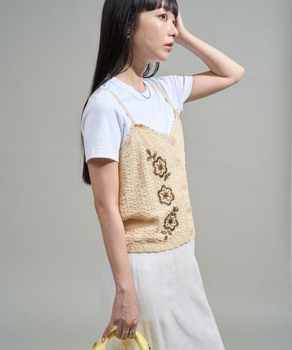 透視編織 珠片刺繡吊帶背心 胸衣