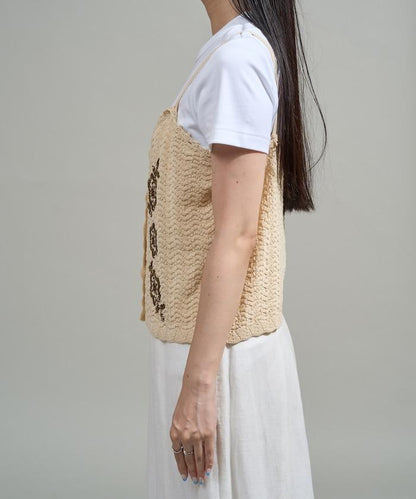 透視編織 珠片刺繡吊帶背心 胸衣