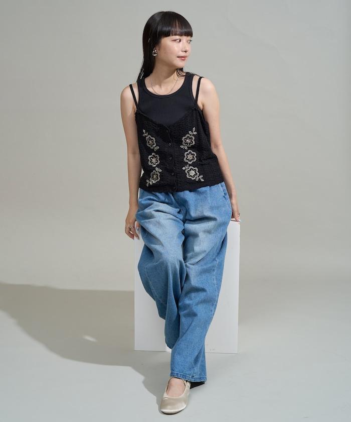 透視編織 珠片刺繡吊帶背心 胸衣