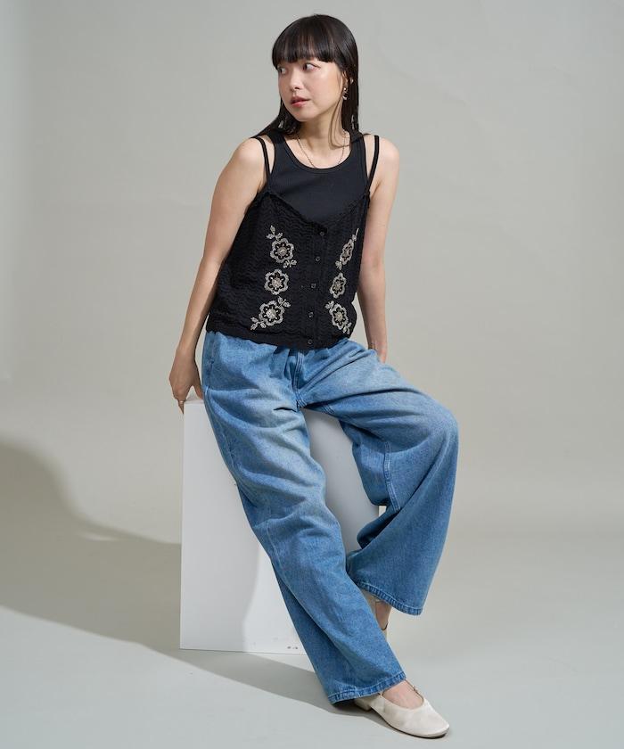 透視編織 珠片刺繡吊帶背心 胸衣