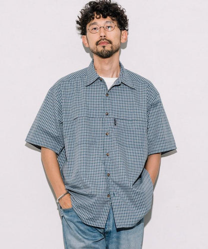 聯名 新款 釣魚口袋 短袖格子襯衫