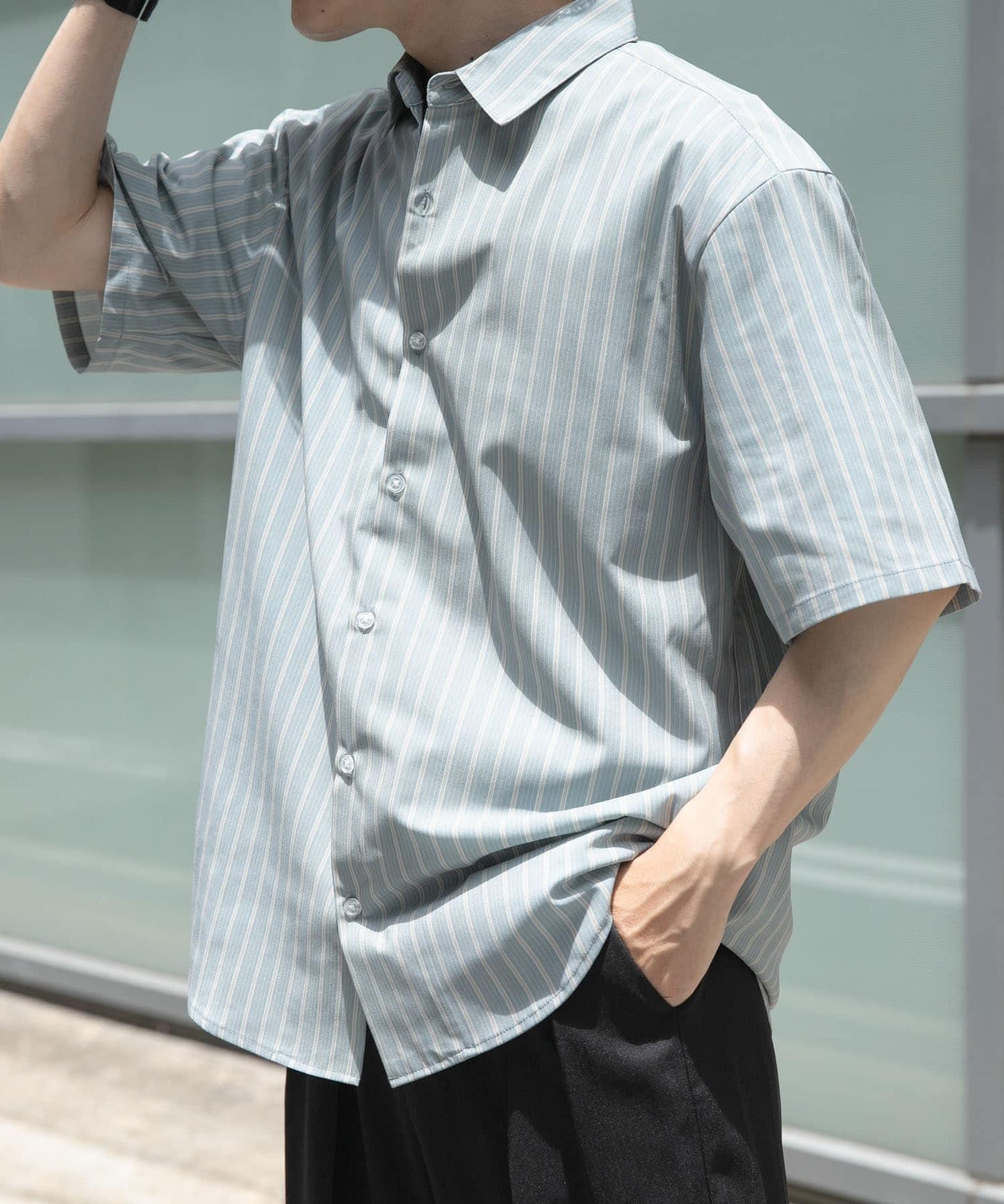 多色條紋立領襯衫