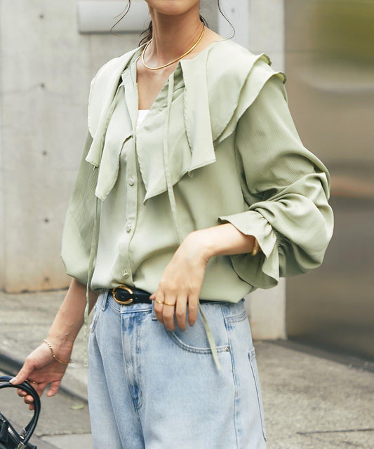 《成熟女性優雅氛圍◎》褶邊寬鬆上衣