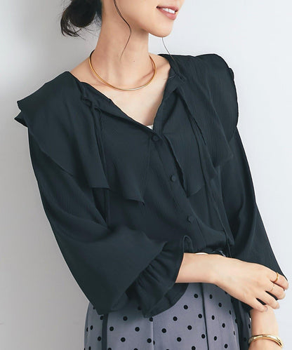 《成熟女性優雅氛圍◎》褶邊寬鬆上衣