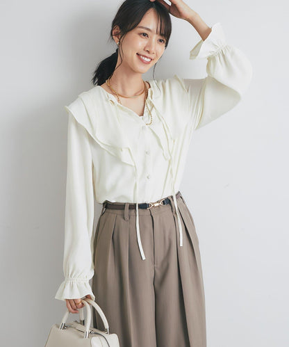 《成熟女性優雅氛圍◎》褶邊寬鬆上衣