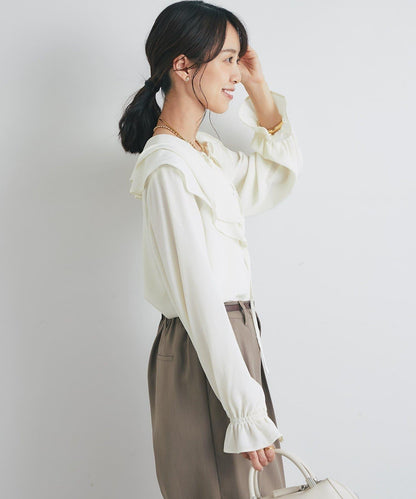 《成熟女性優雅氛圍◎》褶邊寬鬆上衣