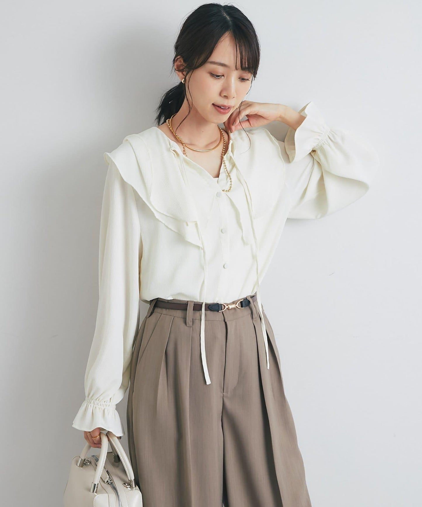 《成熟女性優雅氛圍◎》褶邊寬鬆上衣