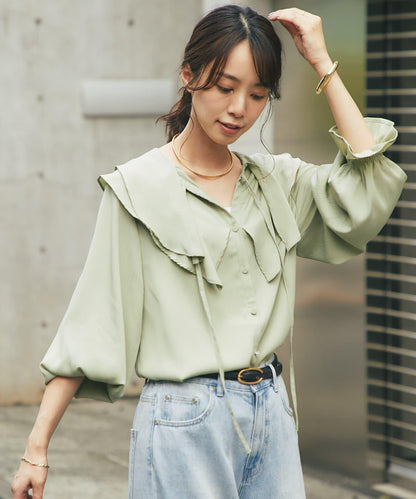 《成熟女性優雅氛圍◎》褶邊寬鬆上衣