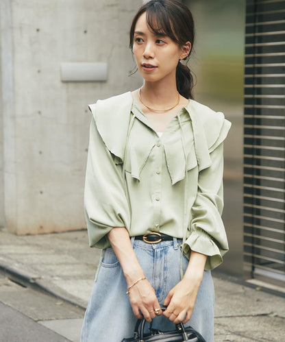 《成熟女性優雅氛圍◎》褶邊寬鬆上衣