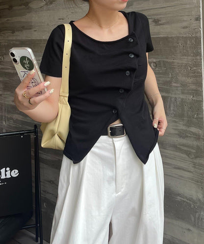 荷葉邊紐扣短袖開衫