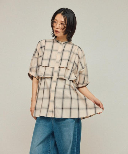 漸變格紋 波浪領襯衫 / 5分袖格紋襯衫