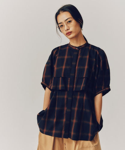 漸變格紋 波浪領襯衫 / 5分袖格紋襯衫