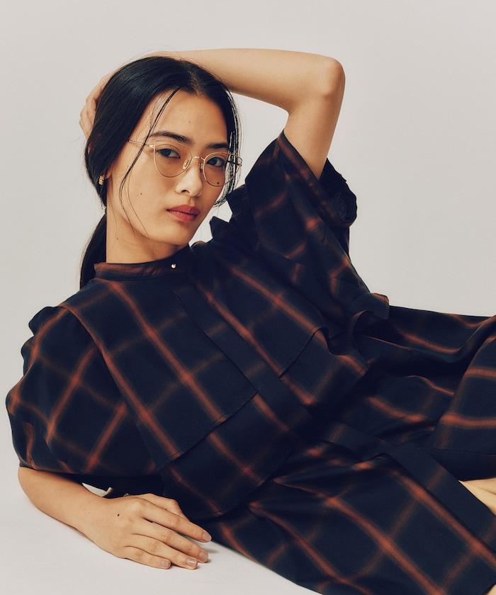 漸變格紋 波浪領襯衫 / 5分袖格紋襯衫