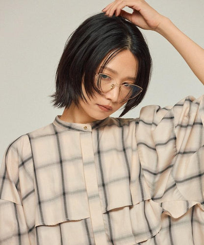 漸變格紋 波浪領襯衫 / 5分袖格紋襯衫